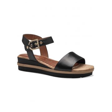 Sandale dama -  Piele naturala/Pluta - Negru - Negru