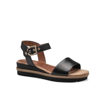 Sandale dama -  Piele naturala/Pluta - Negru - Negru