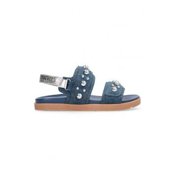 Sandale de denim cu bareta velcro - Albastru inchis/Caramel/Argintiu