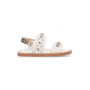 Sandale de denim cu bareta velcro - Auriu/Alb murdar