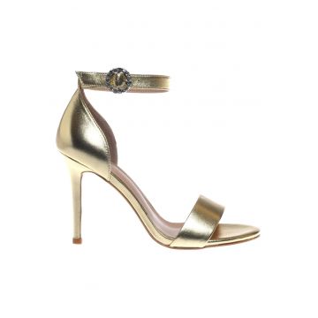 Sandale de piele cu toc - Auriu platinat