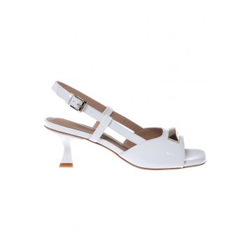 Sandale de piele cu toc kitten - Alb