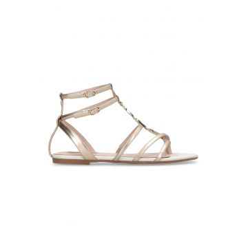Sandale de piele ecologica cu bareta multiple - Auriu - Bej deschis -