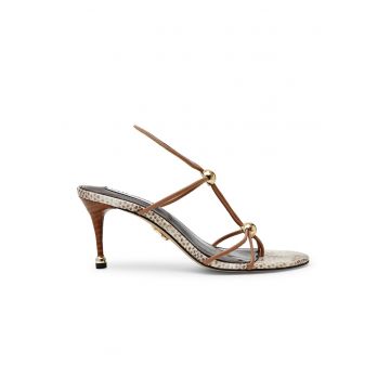 Sandale de piele ecologica cu barete multiple Ramos - Auriu - Maro cognac -