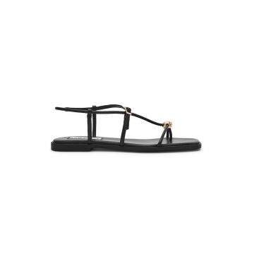 Sandale de piele ecologica cu barete multiple si talpa plata - Auriu - Negru -