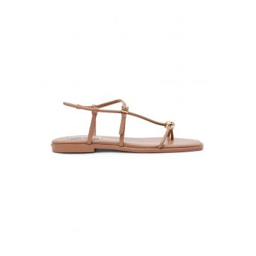 Sandale de piele ecologica cu barete multiple si talpa plata - Maro scortisoara -