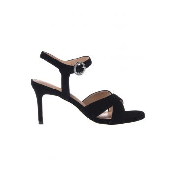 Sandale de piele intoarsa cu toc - Negru