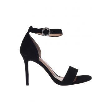 Sandale de piele intoarsa cu toc - Negru