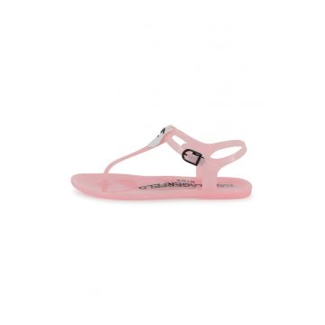 Sandale din material sintetic cu logo - Negru/Roz pastel