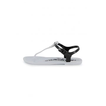 Sandale din material sintetic cu logo - Negru stins/Alb optic