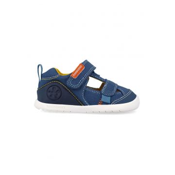Sandale din material textil cu insertie din piele ecologica - Galben sofran/Alb optic/Bleumarin