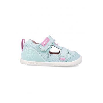 Sandale din material textil cu insertie din piele ecologica - Roz pastel/Alb optic/Albastru deschis