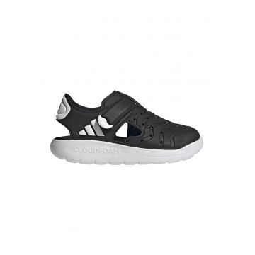 Sandale din piele ecologica cu velcro - Alb/Negru