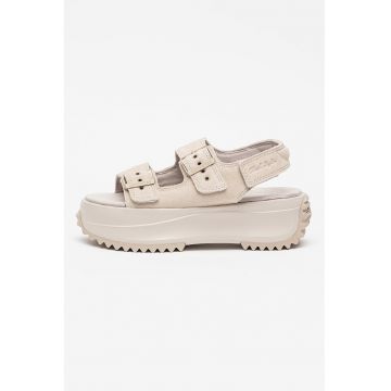 Sandale din piele intoarsa All Star Chuck Taylor Run Star cu talpa flatform si catarame - Bej