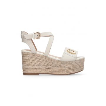 Sandale-espadrile de piele cu catarama - Bej deschis