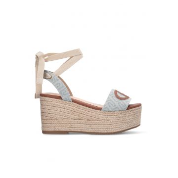 Sandale-espadrile din material textil cu inchider cu funda din panglici - Caramel/Albastru deschis