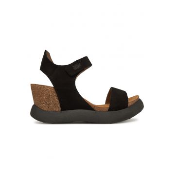 Sandale femei -  piele naturala - negru - sistem inchidere Velcro