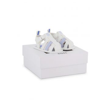 Sandale fisherman de piele cu banda velcro - Alb/Albastru lavanda