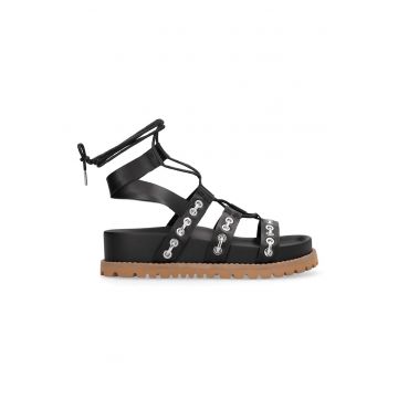 Sandale gladiator de piele - Negru/Alb optic/Caramel
