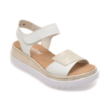 Sandale RIEKER albe, V4476, din piele ecologica