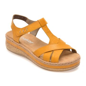 Sandale RIEKER galbene, V0919, din piele naturala