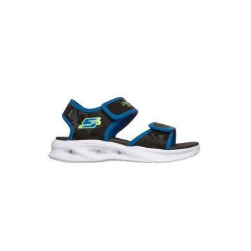 Sandale Sola Glow de piele ecologica cu velcro si lumini - Negru/Albastru