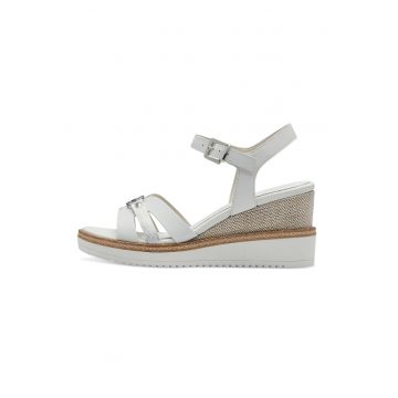 Sandale wedge cu detalii de piele - Alb