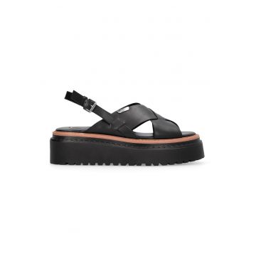 Sandale wedge de piele Bessie - Negru/Caramel