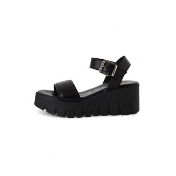 Sandale wedge din piele - Negru