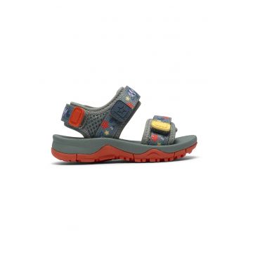 Sandale cu model si velcro - Galben/Portocaliu mandarina/Gri inchis