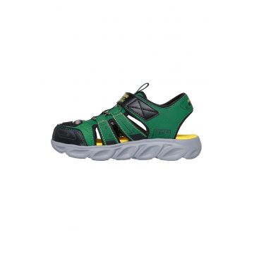 Sandale cu model - velcro si LED-uri - Verde/Negru
