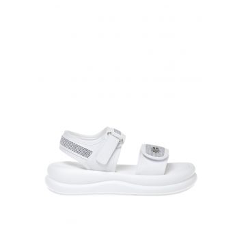 Sandale cu strasuri si velcro - Alb