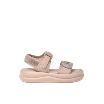 Sandale cu strasuri si velcro - Bej