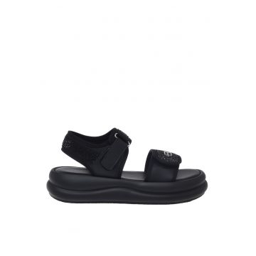 Sandale cu strasuri si velcro - Negru