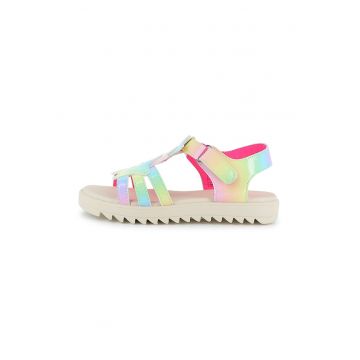 Sandale cu talpa plata si velcro - Galben/Violet/Albastru