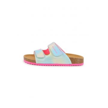 Sandale cu talpa plata si velcro - Roz deschis/Albastru