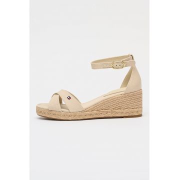 Sandale cu talpa wedge din iuta - Auriu/Alb fildes