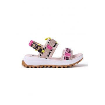 Sandale cu talpa wedge - inchidere velcro si model animal print - Multicolor