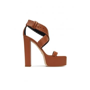 Sandale cu toc dama -  model SA-08L-52E2-V580 - piele naturala - cognac