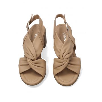 Sandale cu toc din piele cu design rasucit