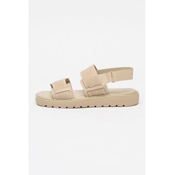Sandale cu velcro si logo - Maro nisip