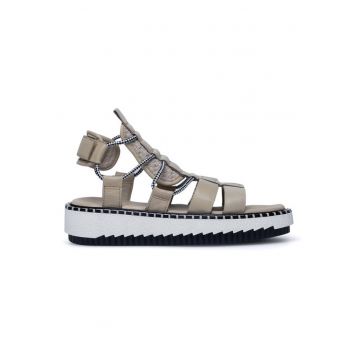 Sandale dama - 2404 -  Piele naturala - Textil - Bej