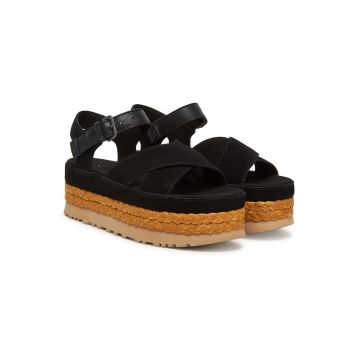 Sandale dama -  espadrile Blk W Aubrey - piele naturala - cu bretele - negru