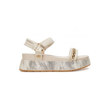 Sandale dama -  piele ecologica - bej - sistem inchidere Velcro