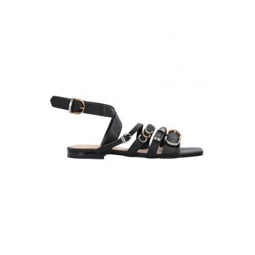 Sandale de piele cu barete multiple - Negru