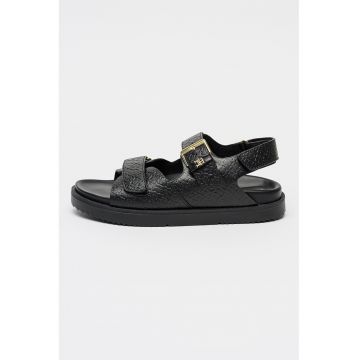Sandale din piele cu model logo stantat - Auriu/Negru