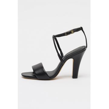 Sandale din piele cu toc inalt - Auriu/Negru