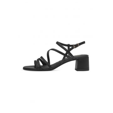 Sandale din piele cu toc masiv si barete multiple - Negru