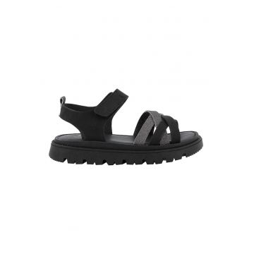 Sandale din piele ecologica cu detalii stralucitoare si talpa flatform - Negru