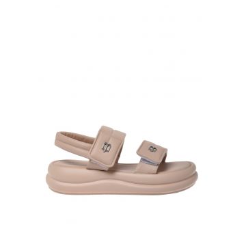 Sandale din piele ecologica cu velcro - Bej